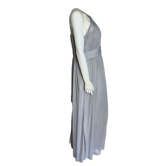 BIRDIE GREY Solid Silver Gray Kiko Halter Mesh Bridesmaid Dress Womens L Large - Picture 2 of 7